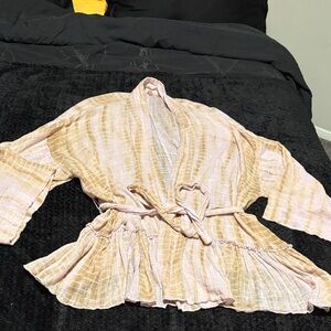Pink and Tan Tie-Dye Kimono Cardigan